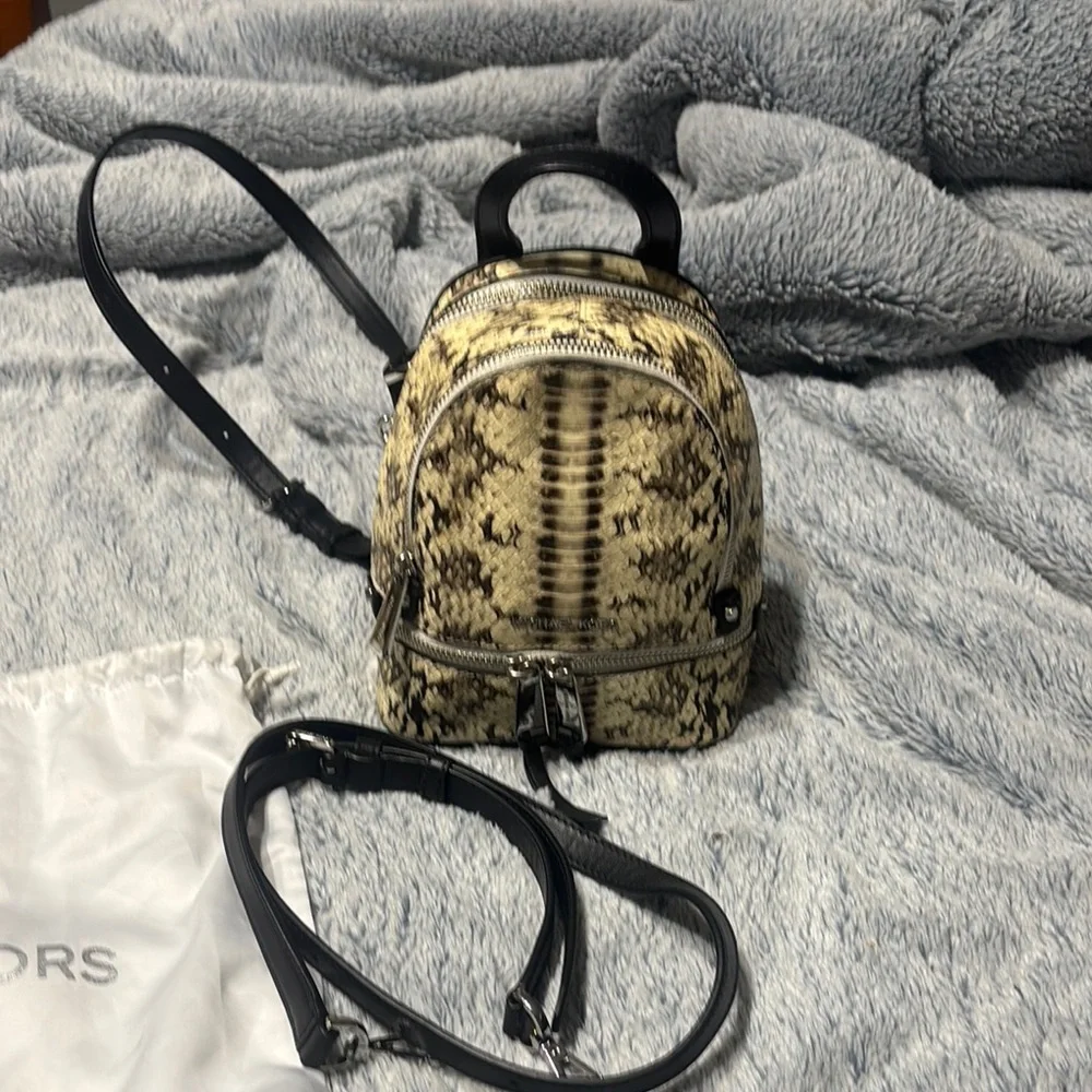 Michael Kors Cream and Brown mini Backpack with Exotic Print - Picture 3 of 6